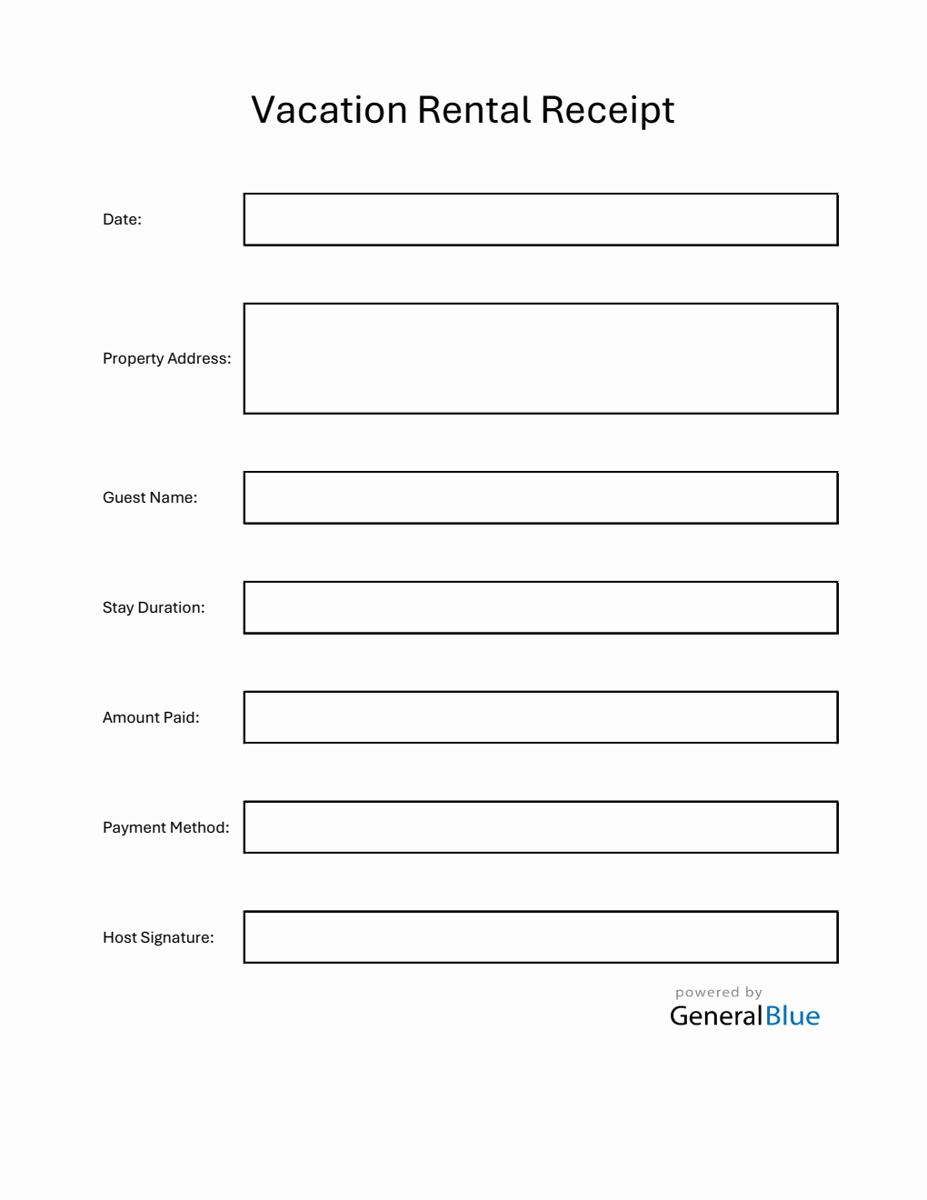Vacation Rental Receipt Template (Excel)