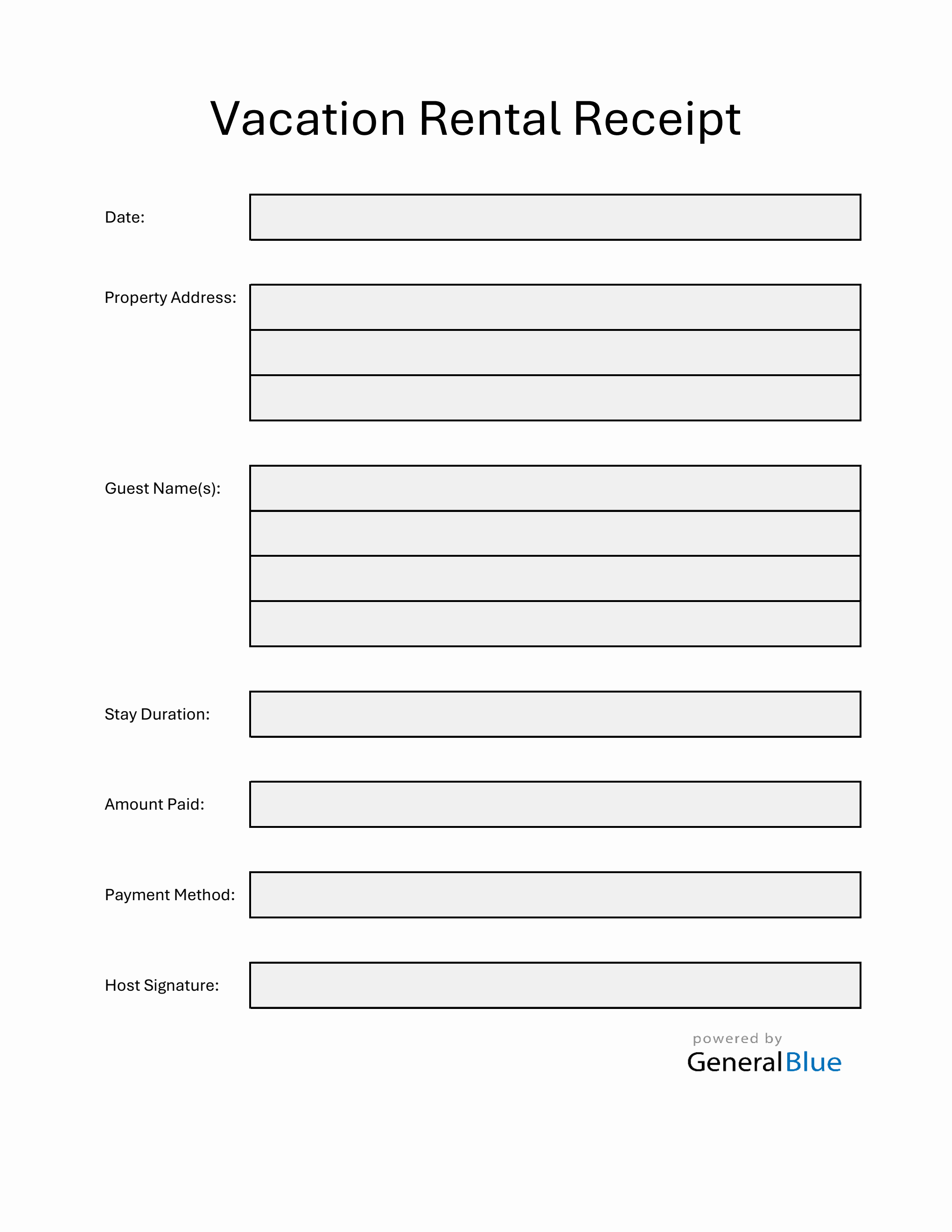 Editable Vacation Rental Receipt Template (PDF)