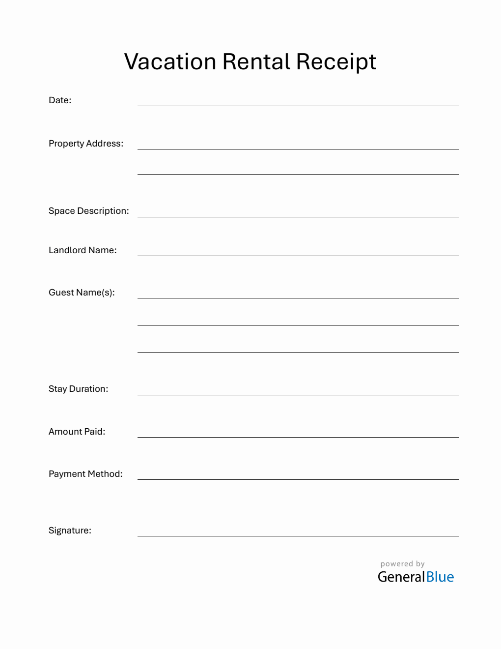 Vacation Rental Receipt Template (Word)