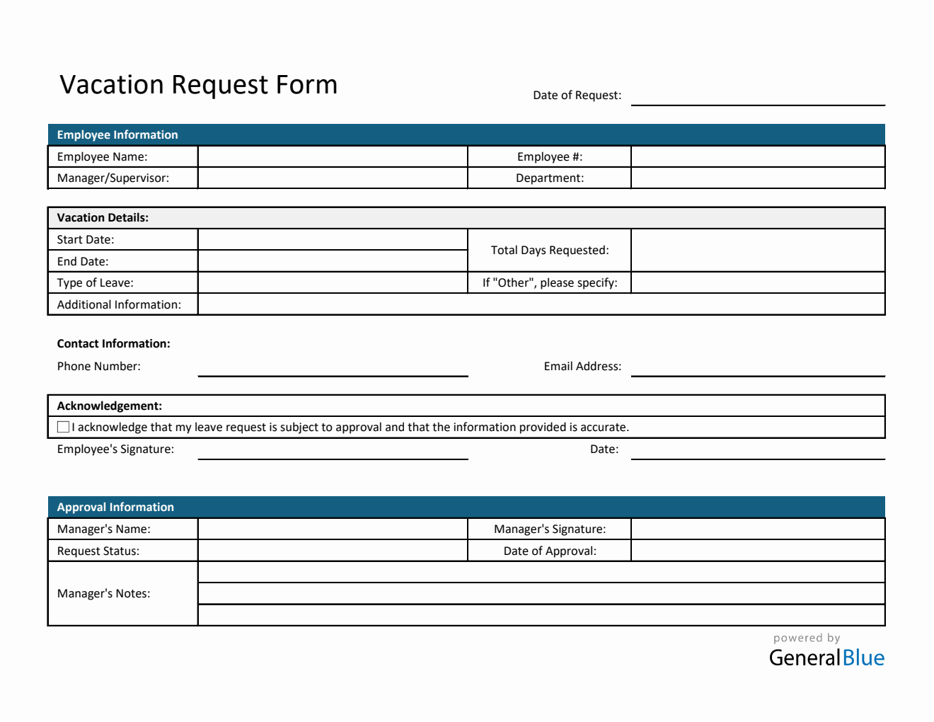 Vacation Request Form Templates