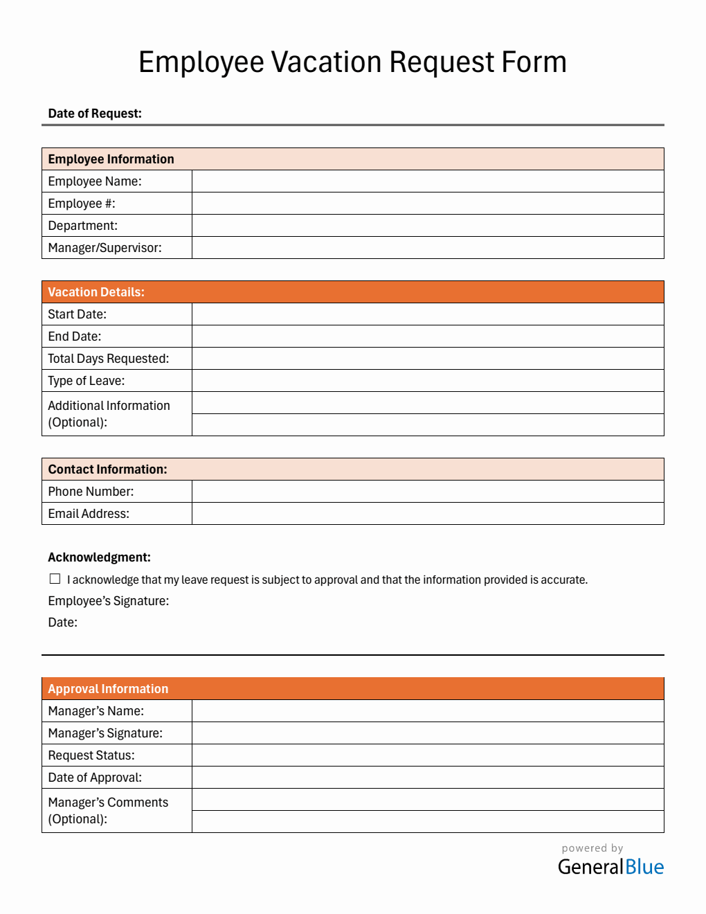 Free Word Vacation Request Form Templates