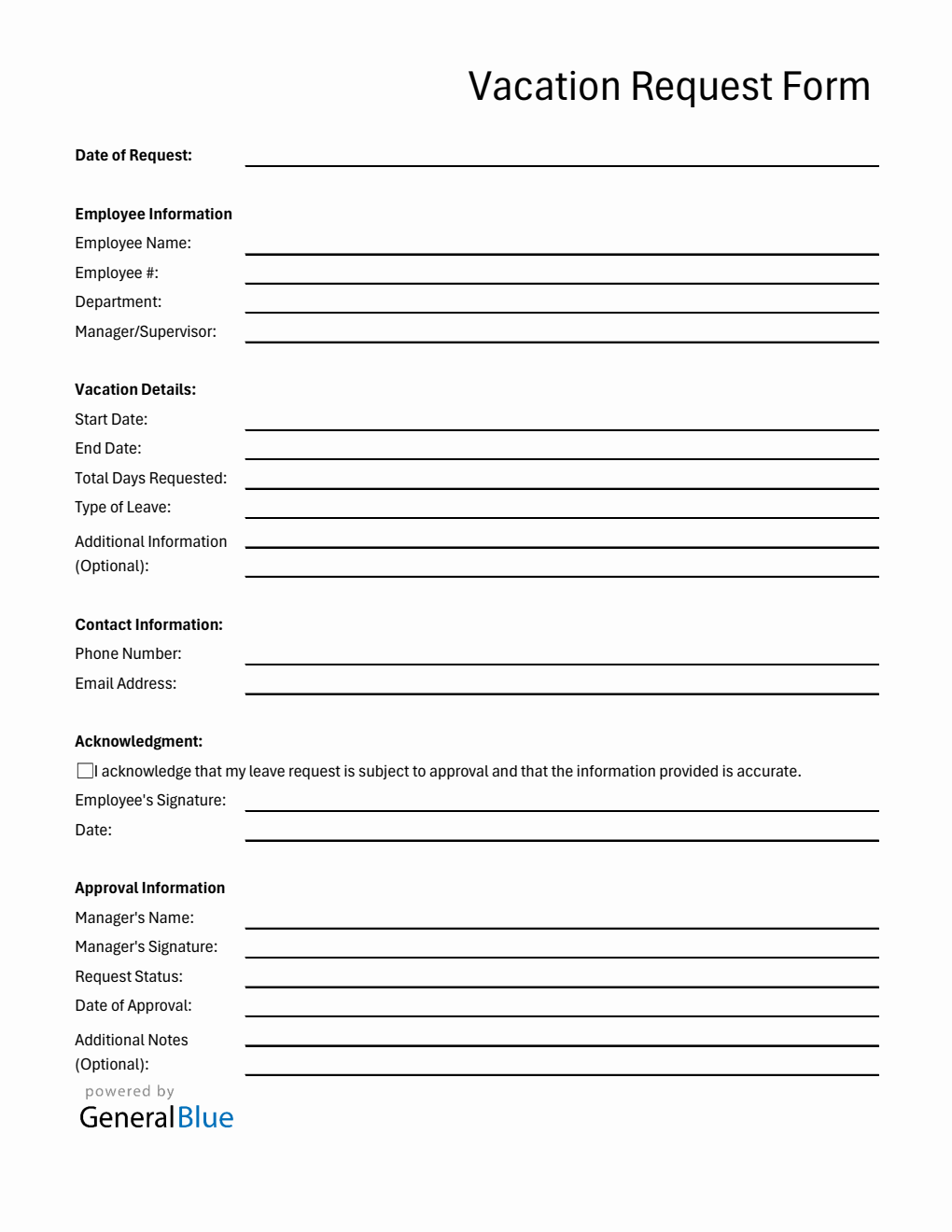 Vacation Request Form Templates