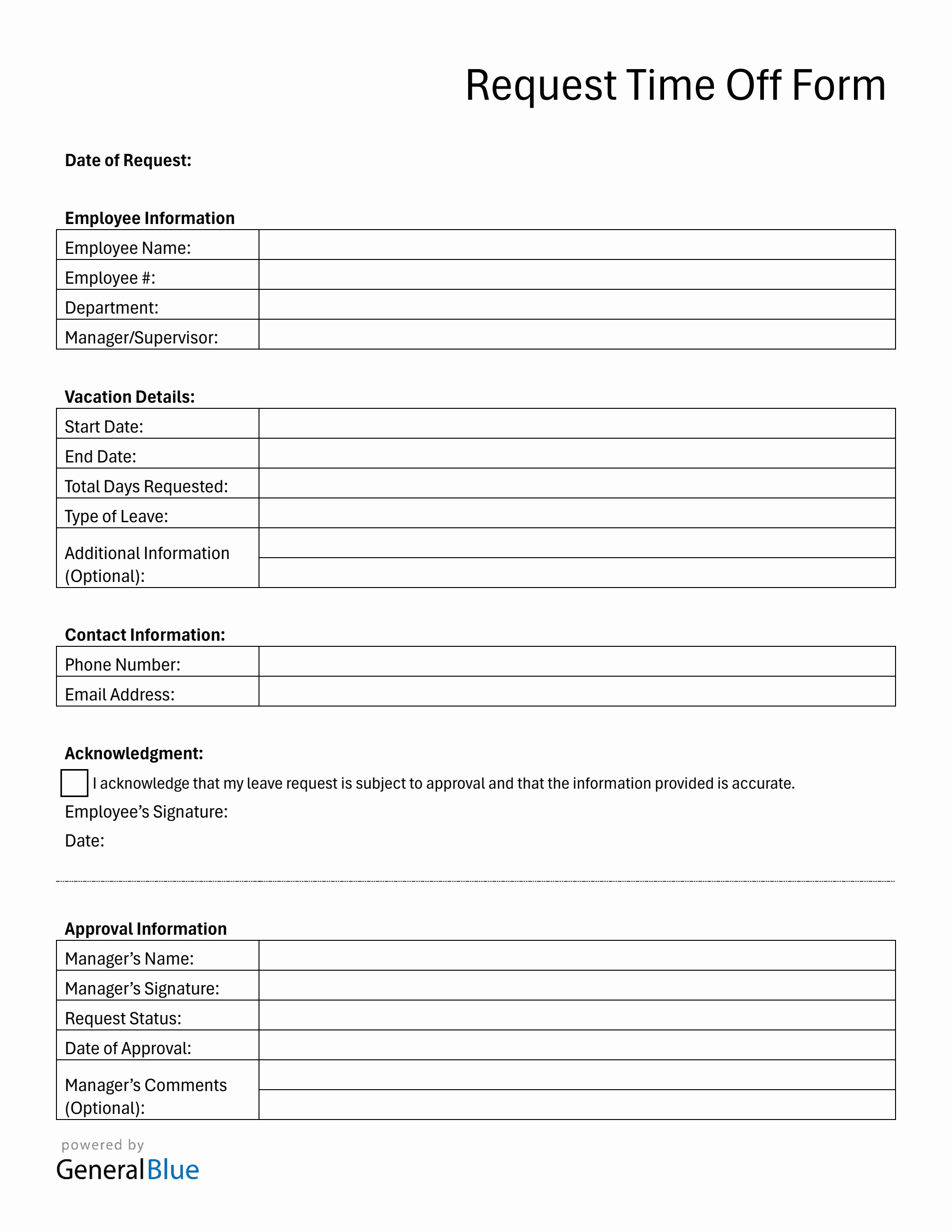 Free Downloadable Vacation Request Form in PDF