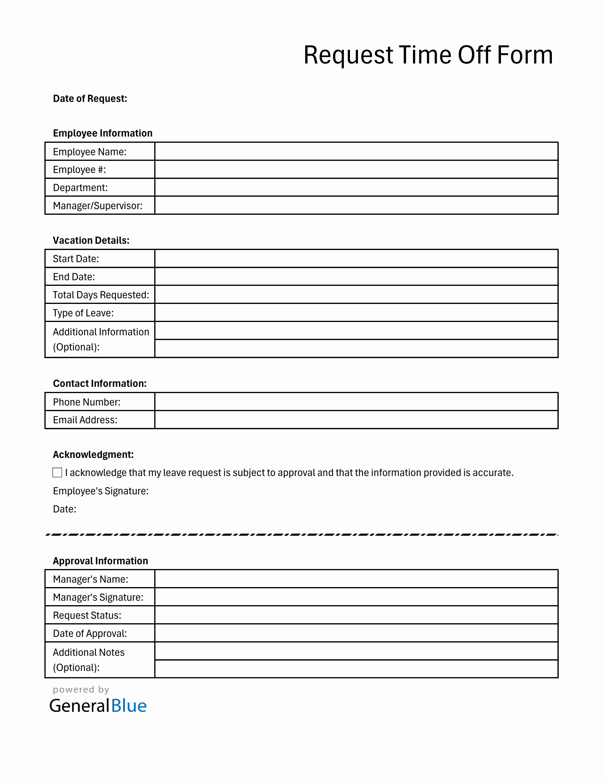 Free Downloadable Vacation Request Form in Excel
