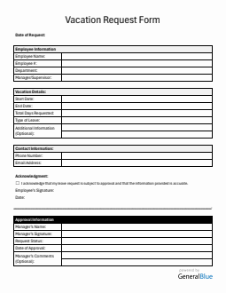 Free Blank Vacation Request Form in Word