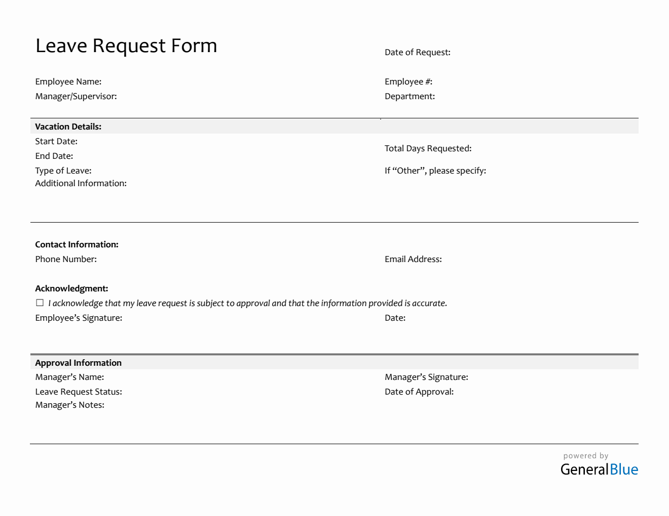 Free Printable Vacation Request Form in Word | ()
