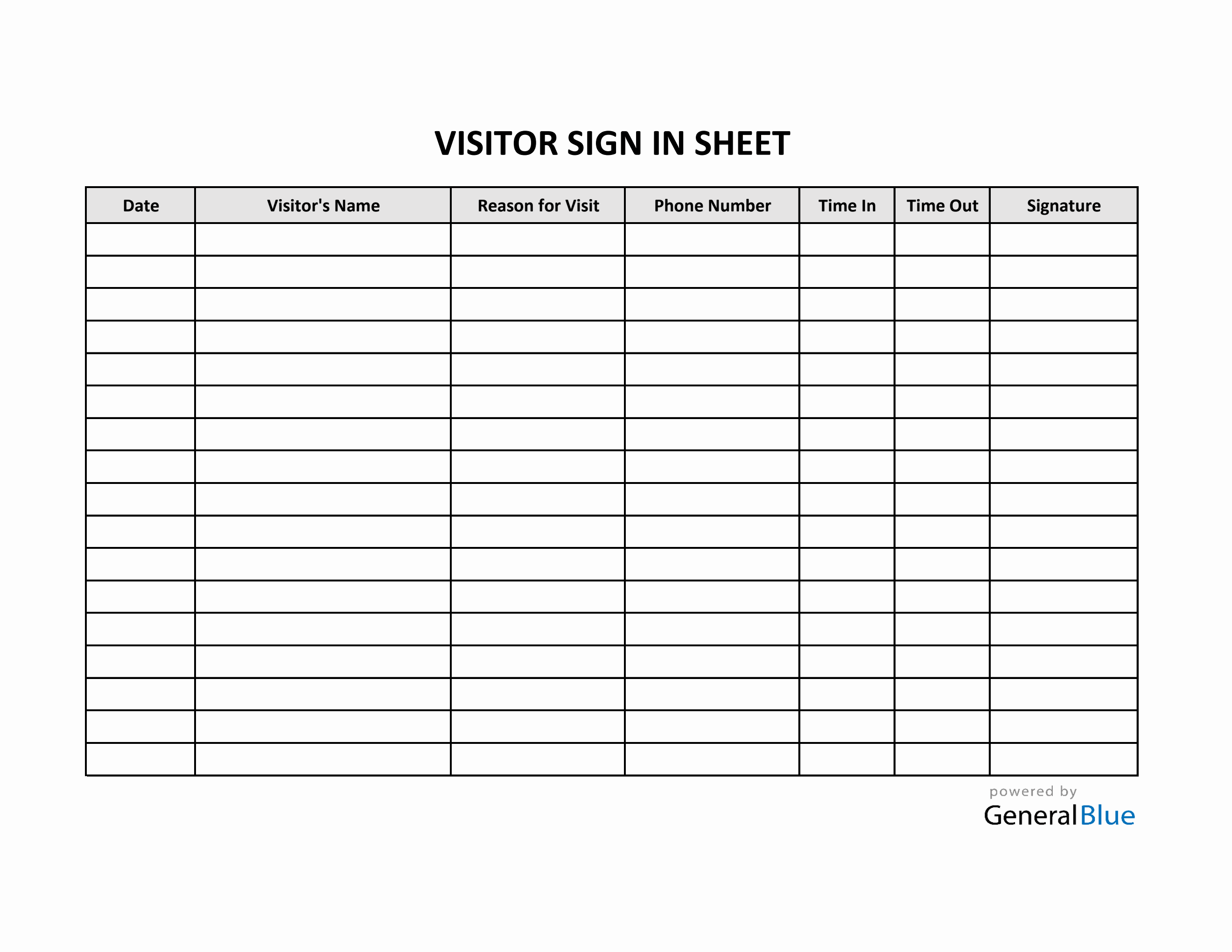 Visitor Sign In Sheet in Excel