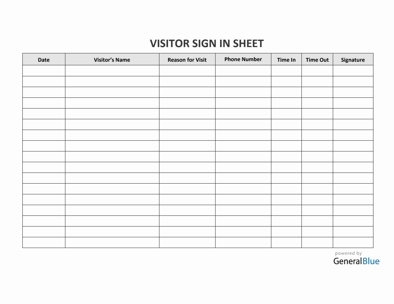 Visitor Sign In Sheet in PDF