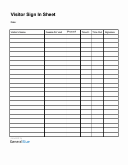 Printable Visitor Sign In Sheet in Word