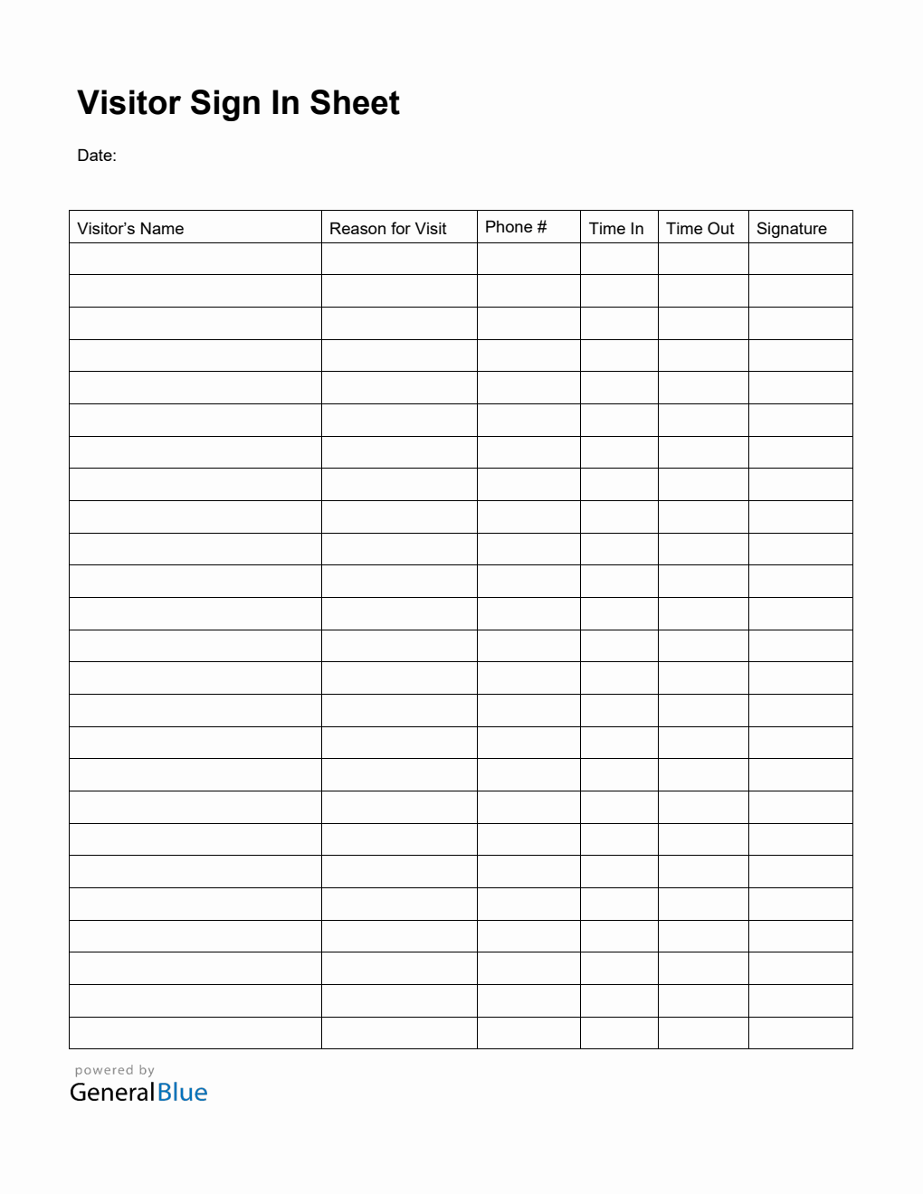 Printable Visitor Sign In Sheet in PDF