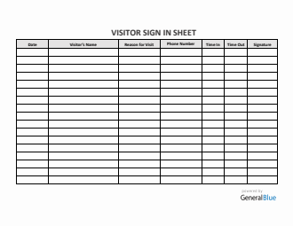 Visitor Sign In Sheet in Excel