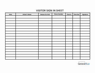 Visitor Sign In Sheet in Word