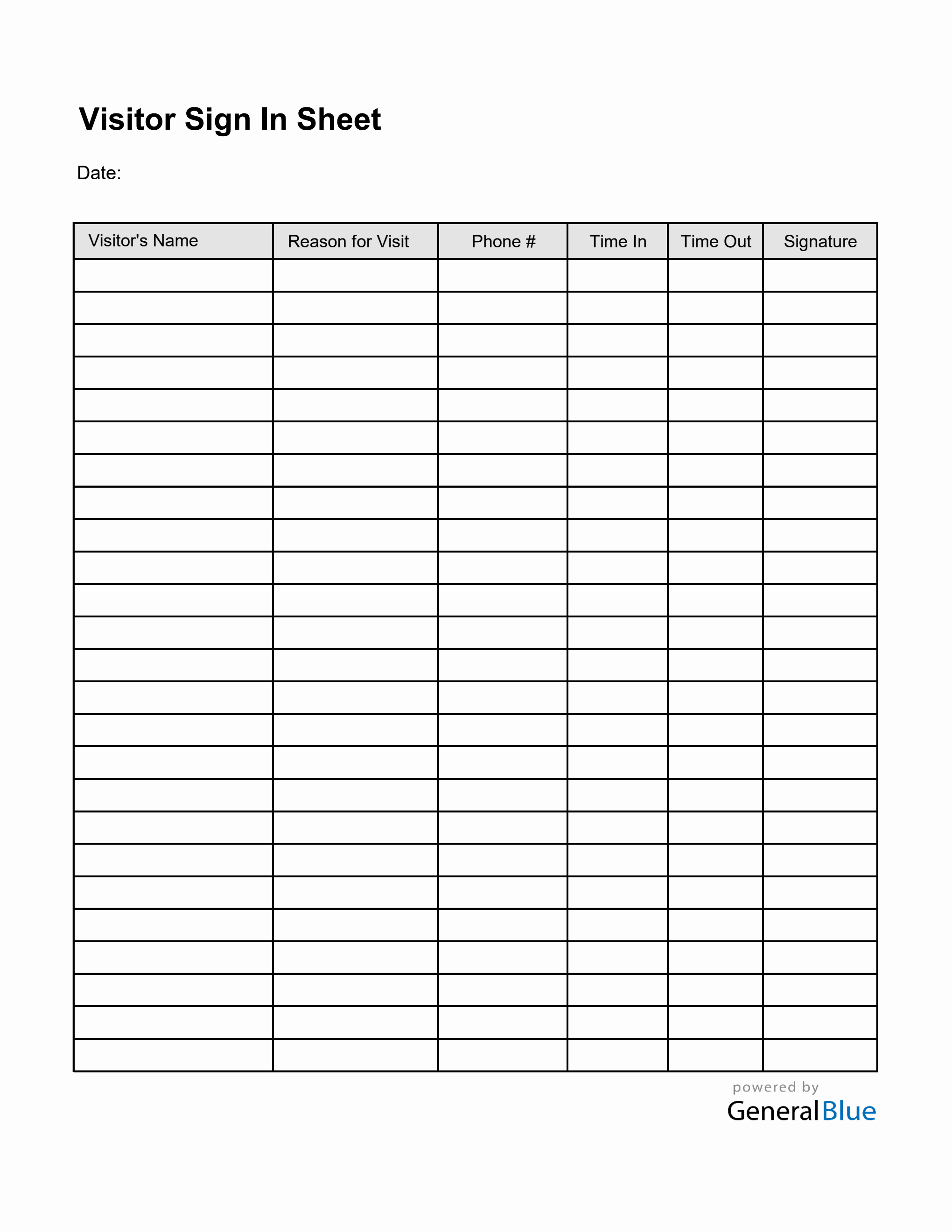 Printable Visitor Sign In Sheet in Excel