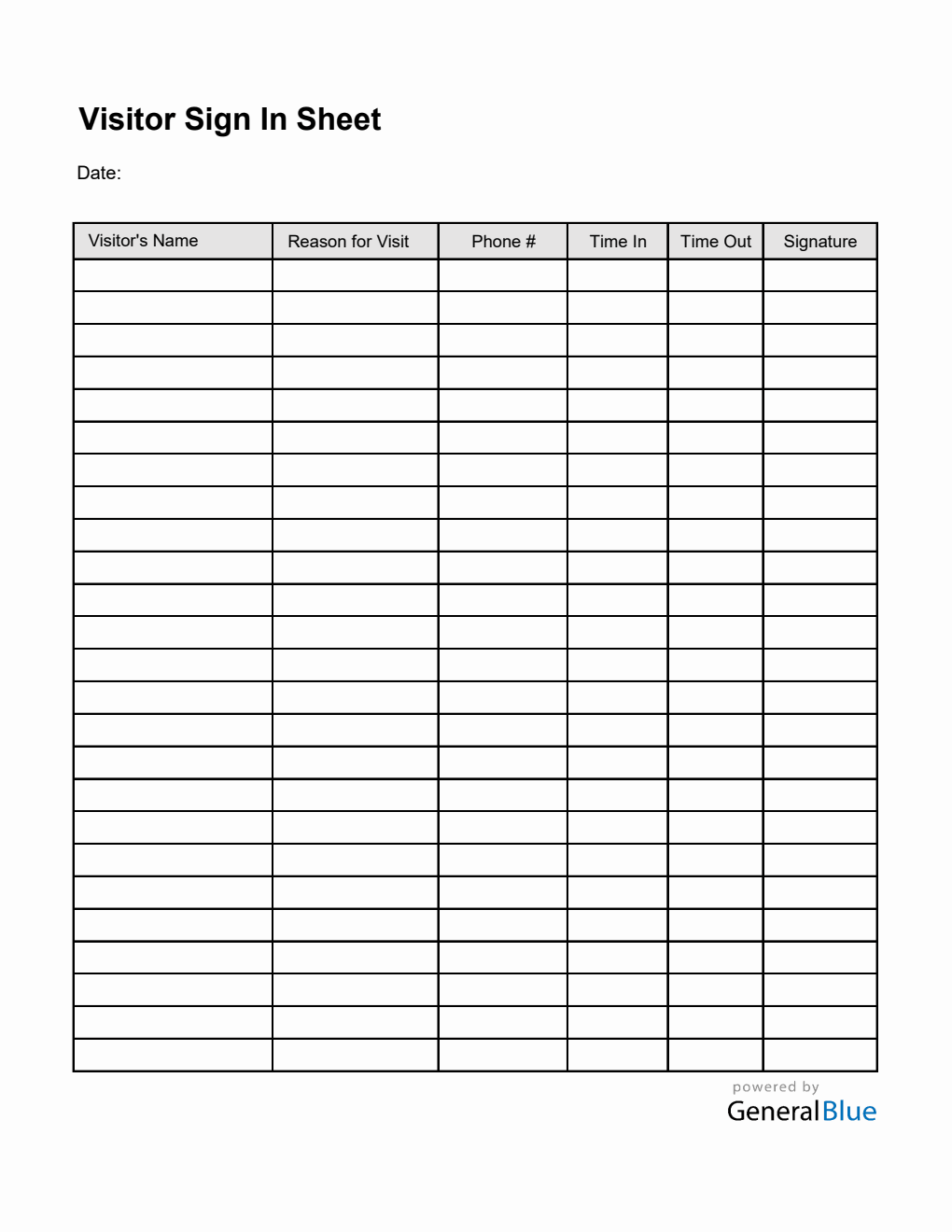 Printable Visitor Sign In Sheet in Excel