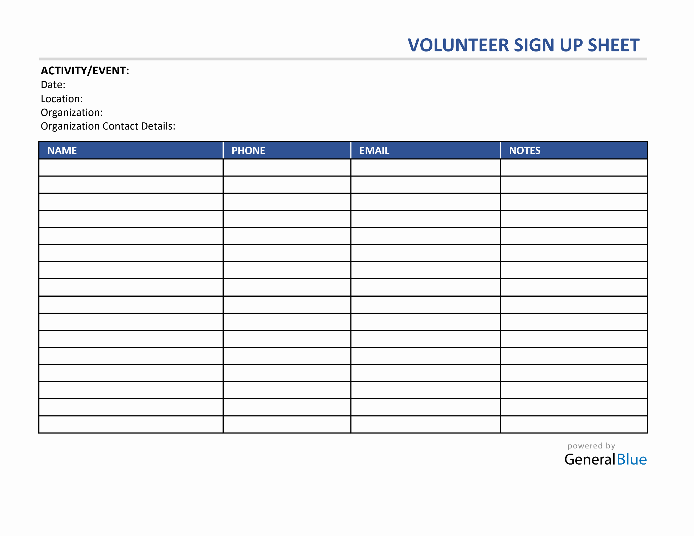 Volunteer Sign Up Sheet in Excel
