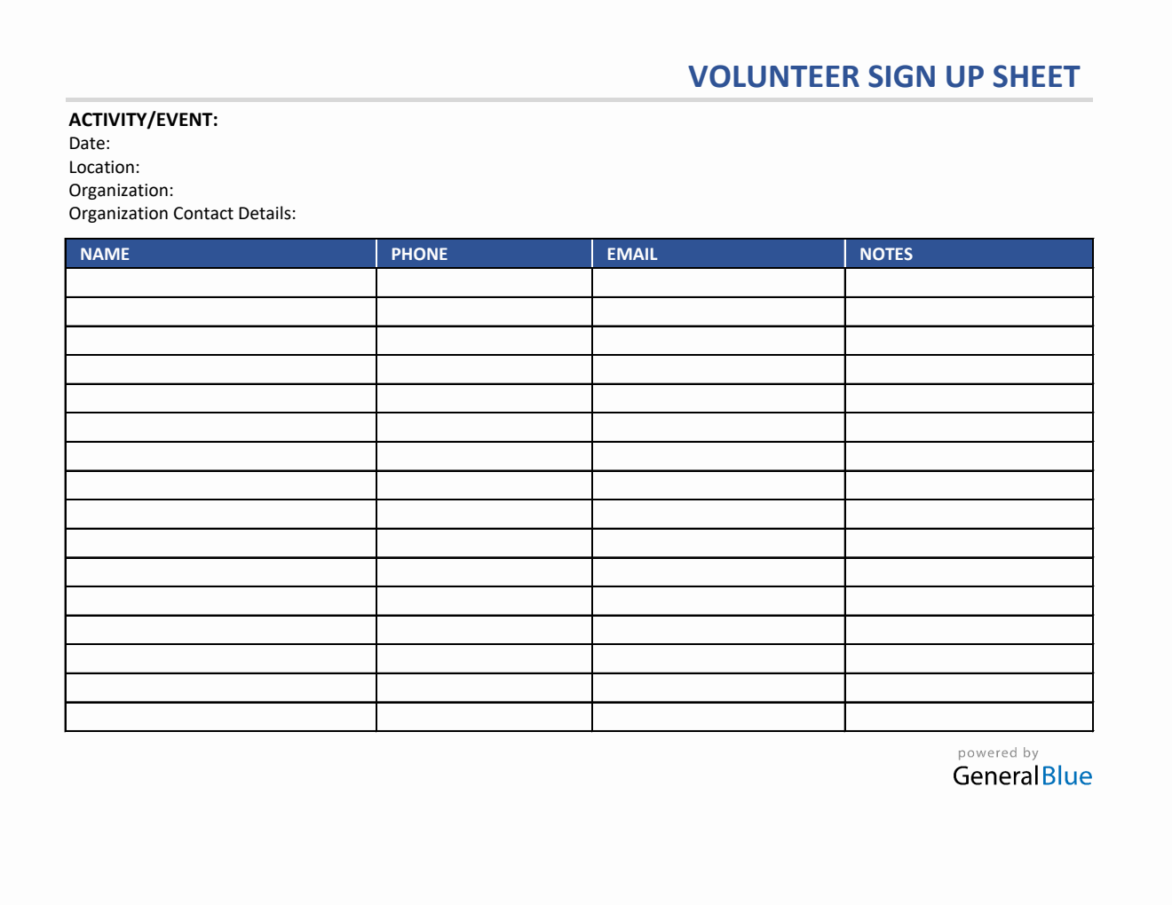 Volunteer Sign Up Sheet in Excel