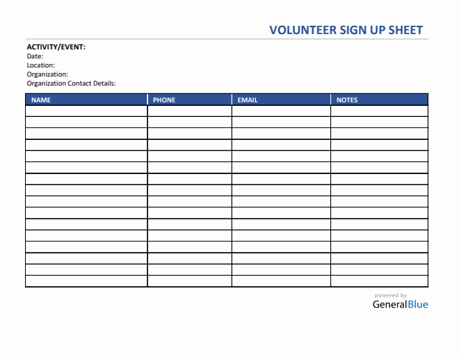 Volunteer Sign Up Sheet in Excel