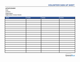 Volunteer Sign Up Sheet in Word