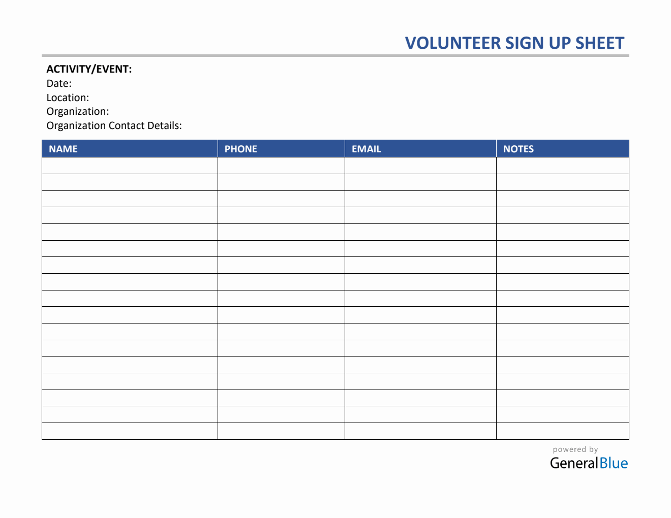 Volunteer Sign Up Sheet in PDF
