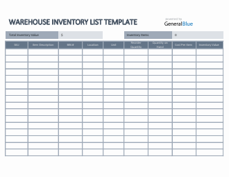 Warehouse Inventory List Template in Excel