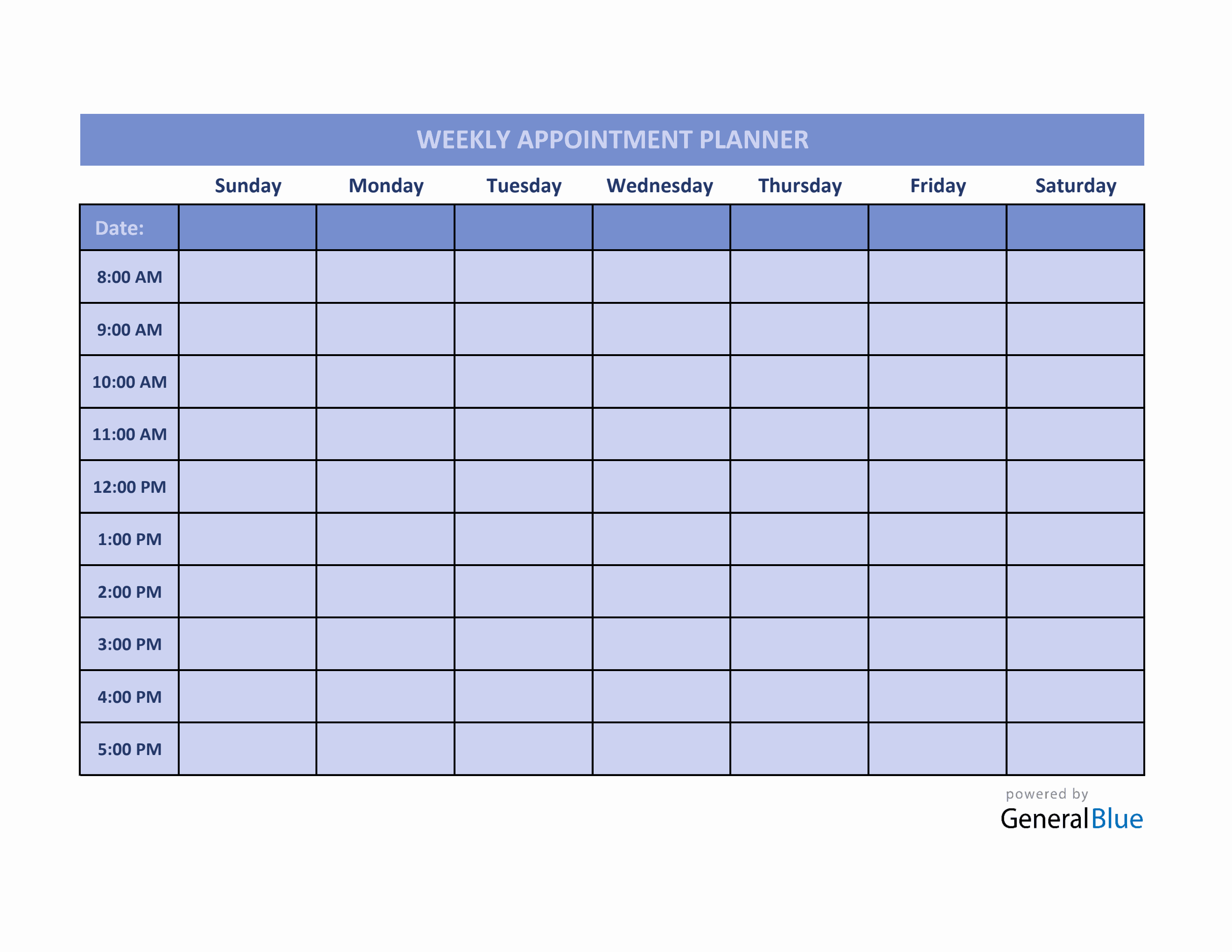 Printable Weekly Appointment Template