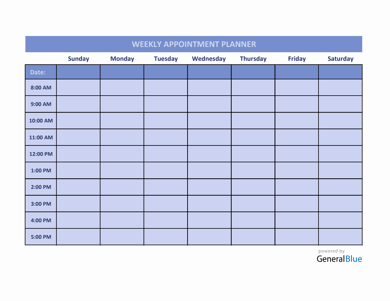 Weekly Appointment Planner in Excel (Colorful)