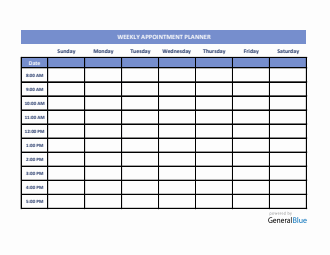 Weekly Appointment Planner in PDF (Blue)