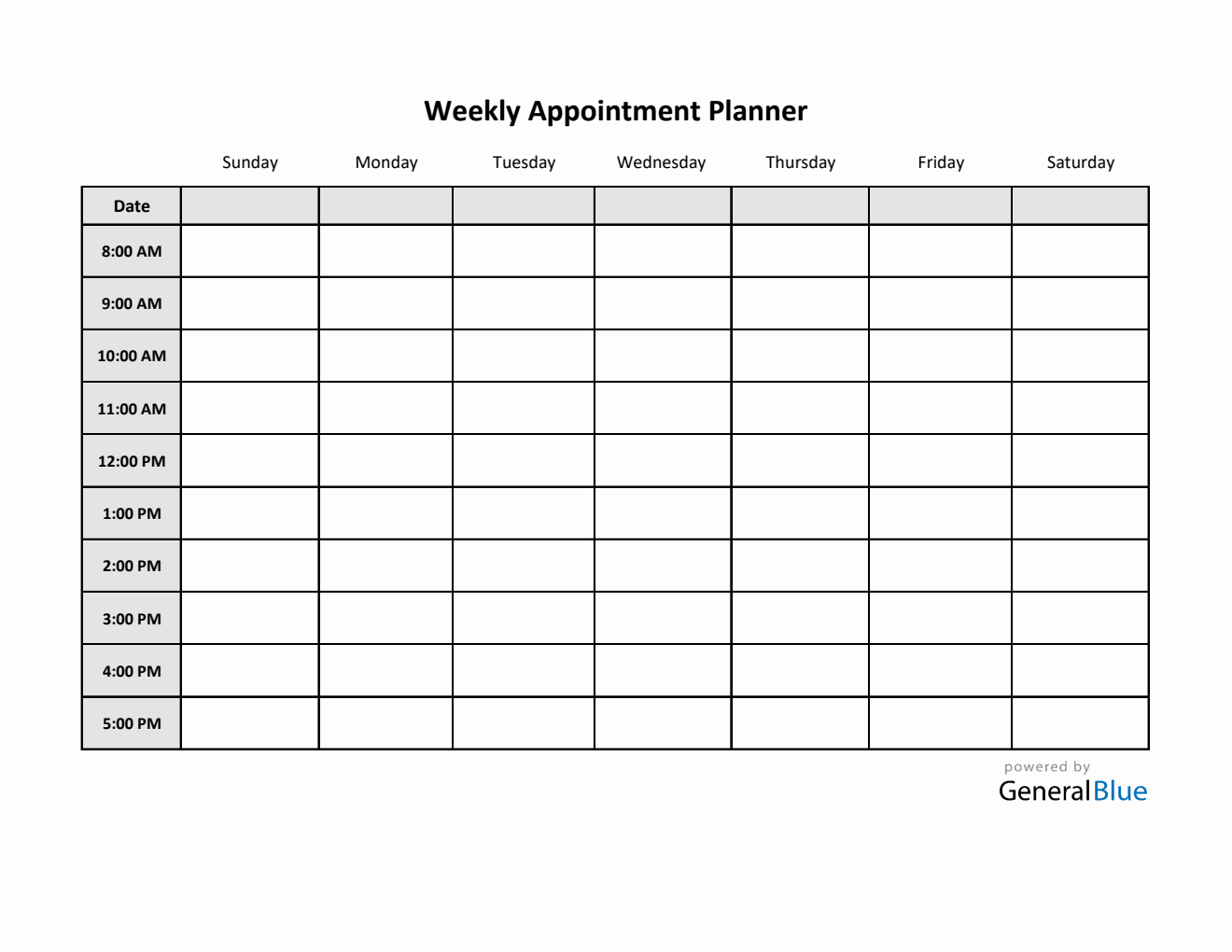 Weekly Appointment Planner in PDF (Basic)