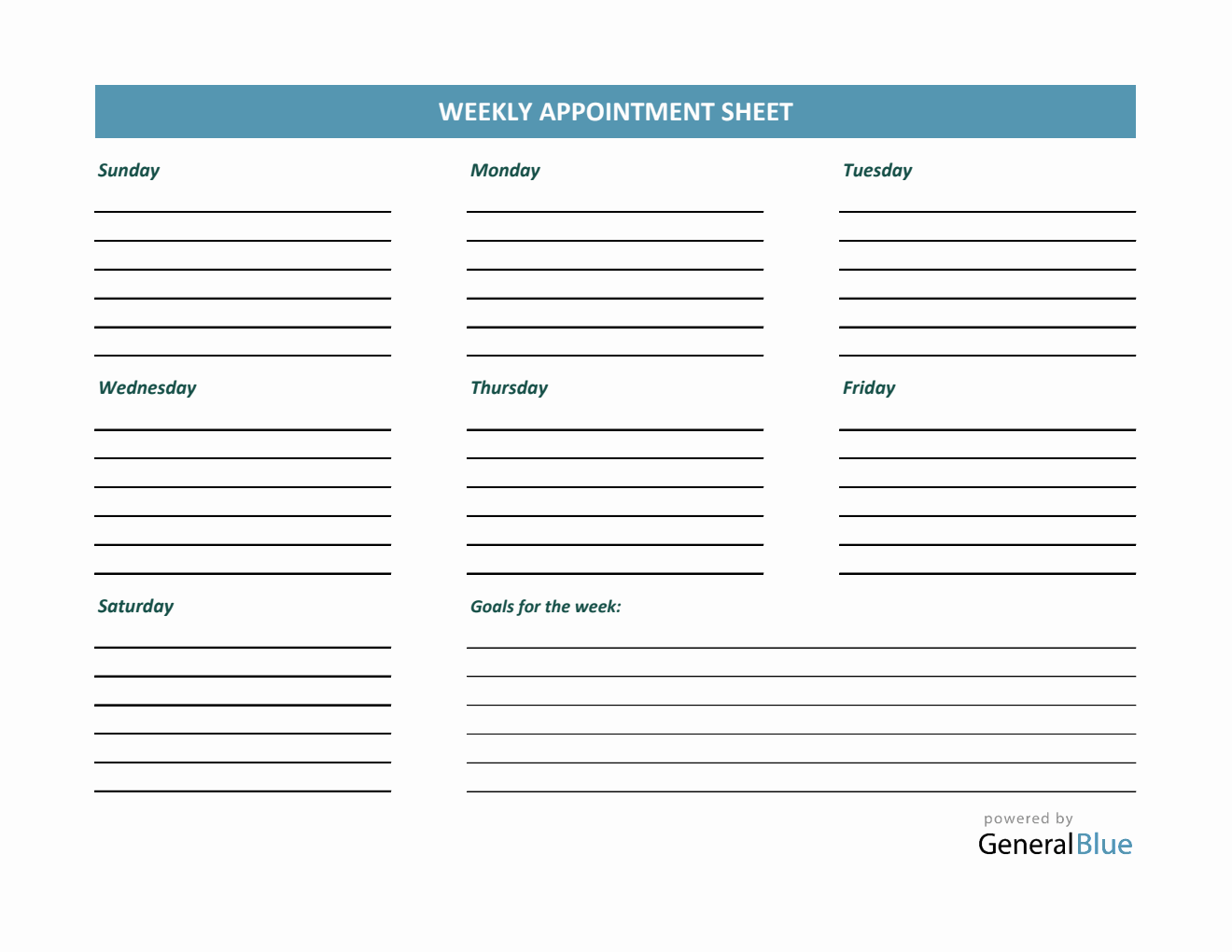 Weekly Appointment Sheet Template in PDF (Basic)