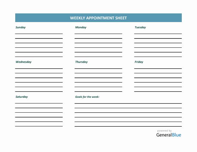 Weekly Appointment Sheet Template in PDF (Basic)