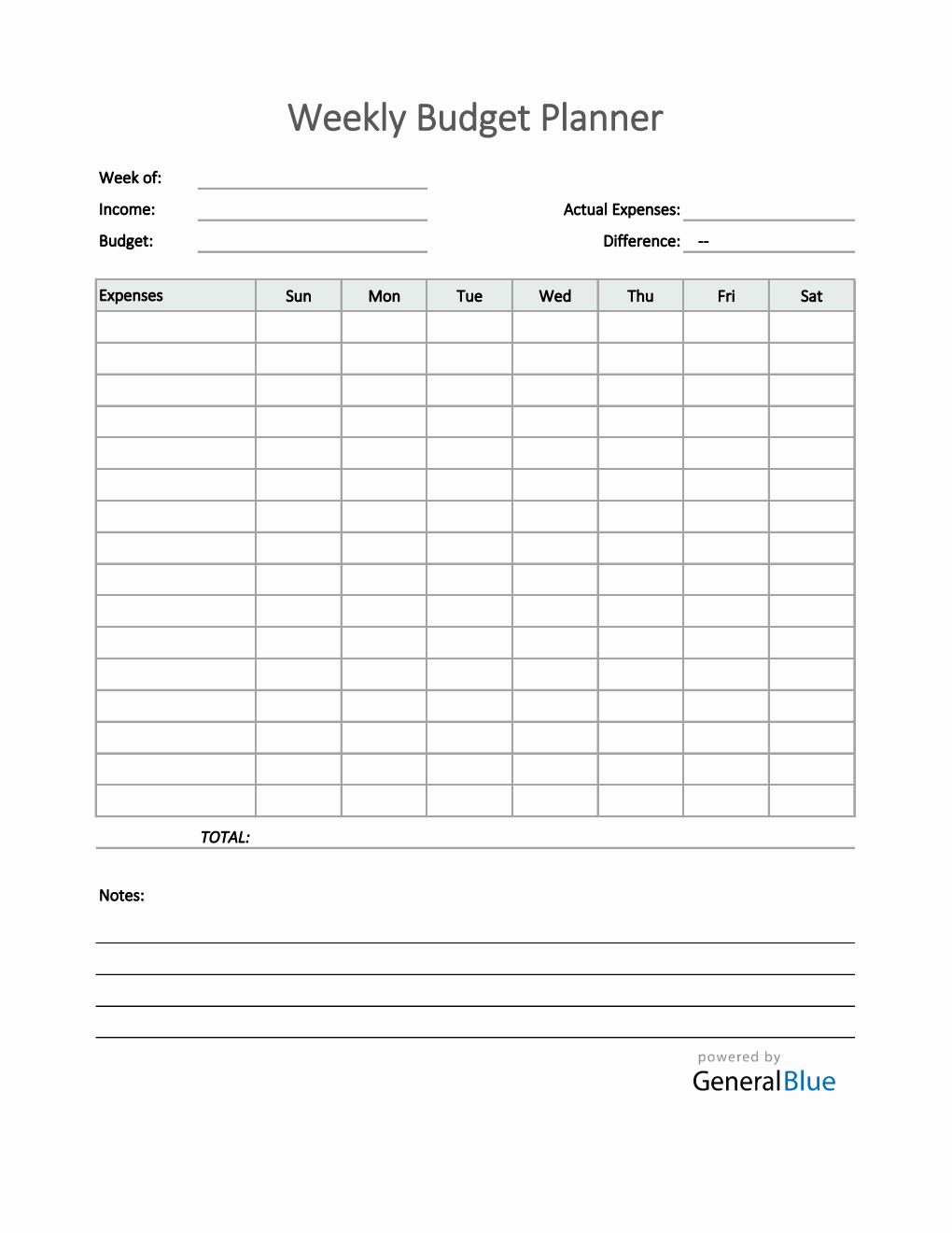 Weekly Budget Planner in Excel (Simple)