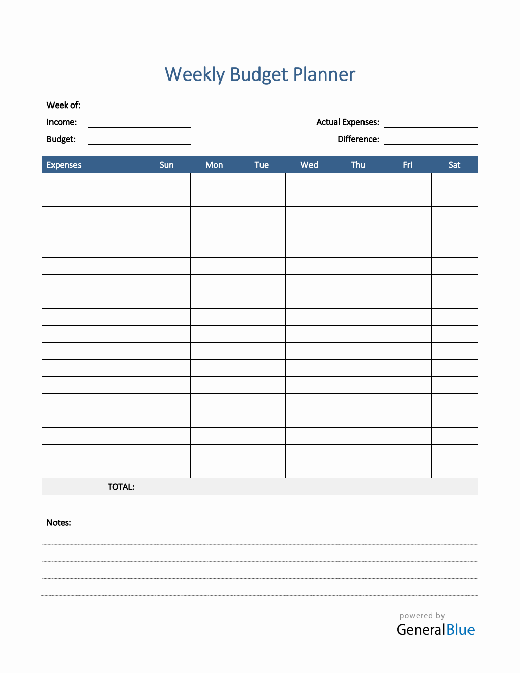 Weekly Budget Planner in Word (Printable)