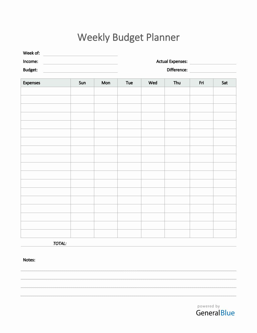 Free Weekly Budget Planner Template