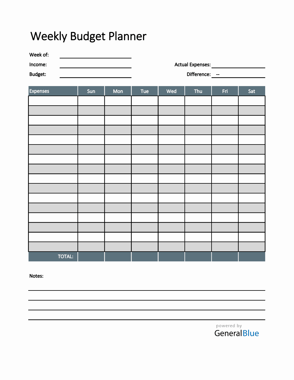 Weekly Budget Planner in Excel (Colorful)