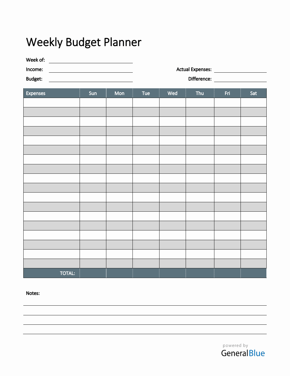 Weekly Budget Planner in PDF (Colorful)