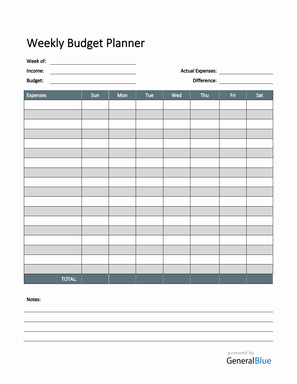 Weekly Budget Planner in Word (Colorful)