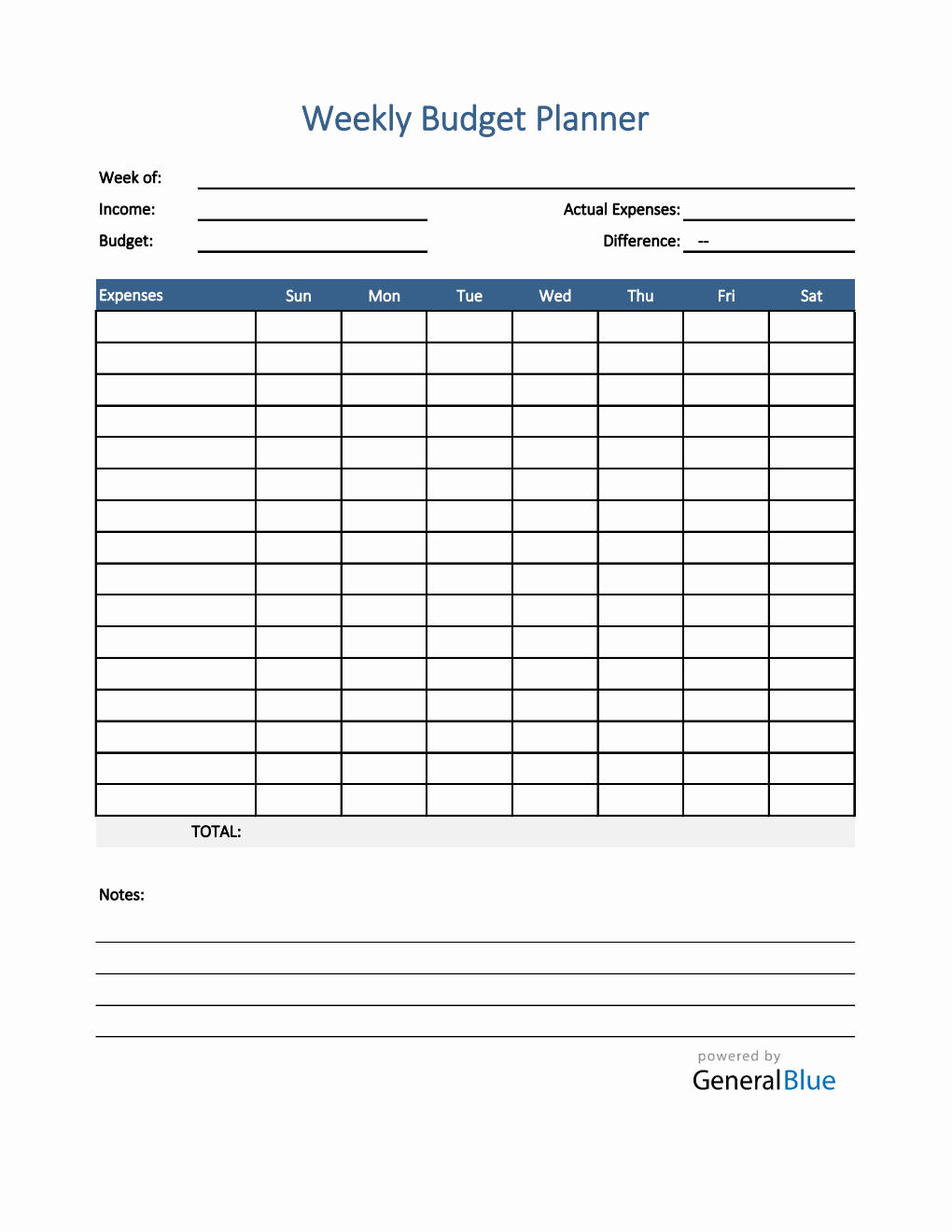 Weekly Budget Planner in Excel (Printable)