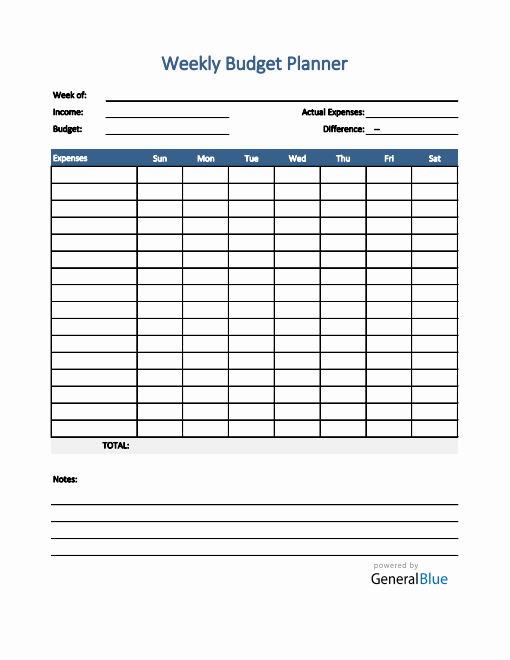 Weekly Budget Planner in Excel (Printable)