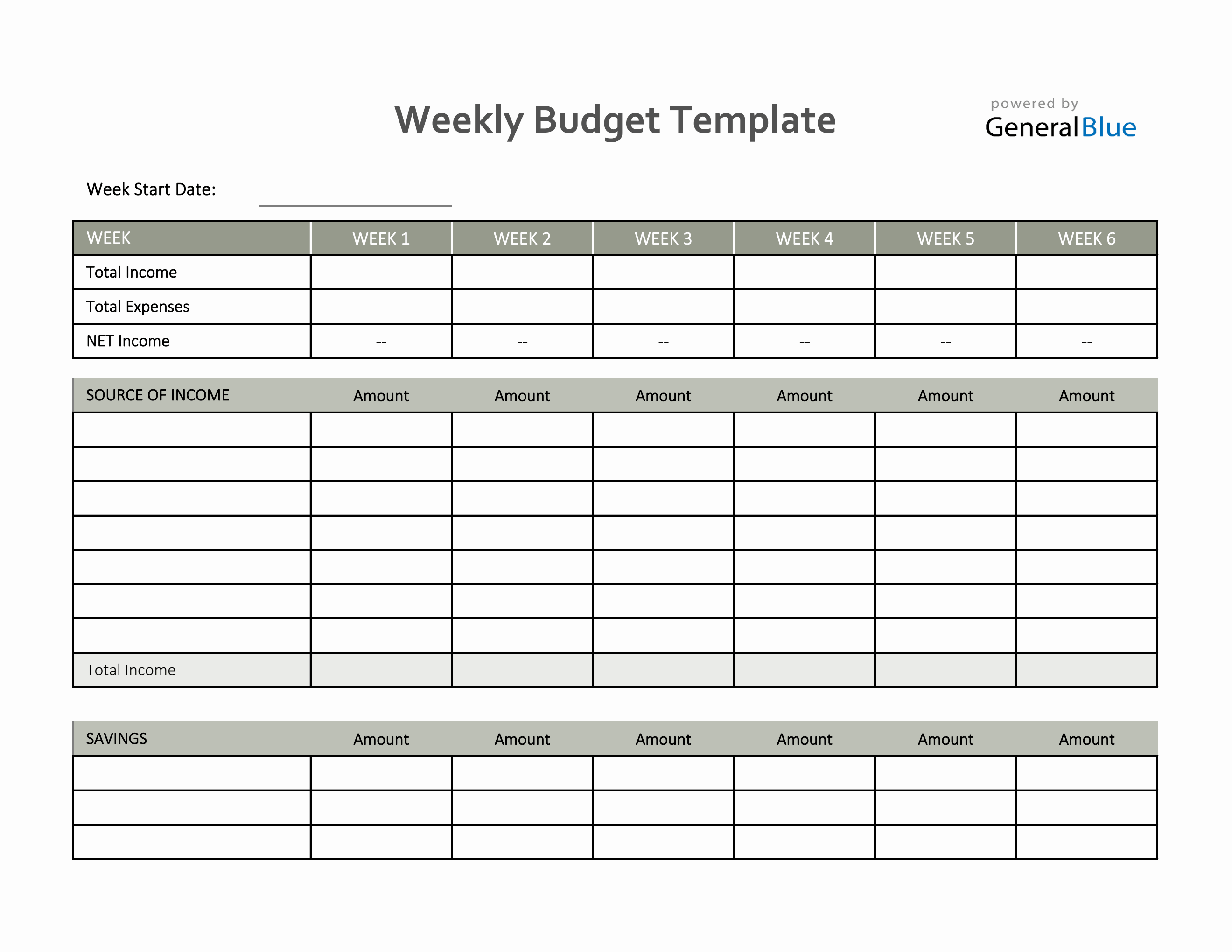 Weekly Budget Excel Template