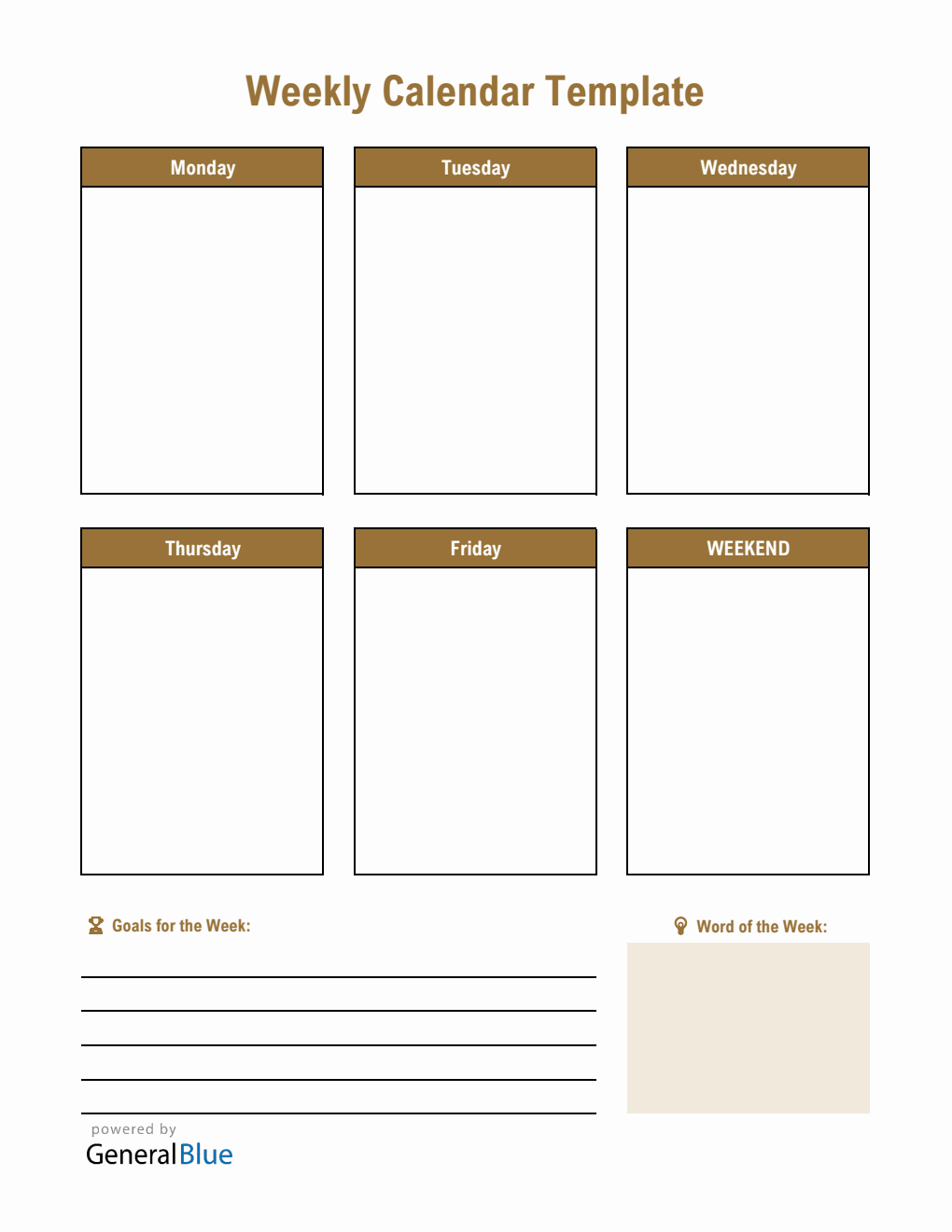 Fillable Weekly Calendar Template in PDF Format