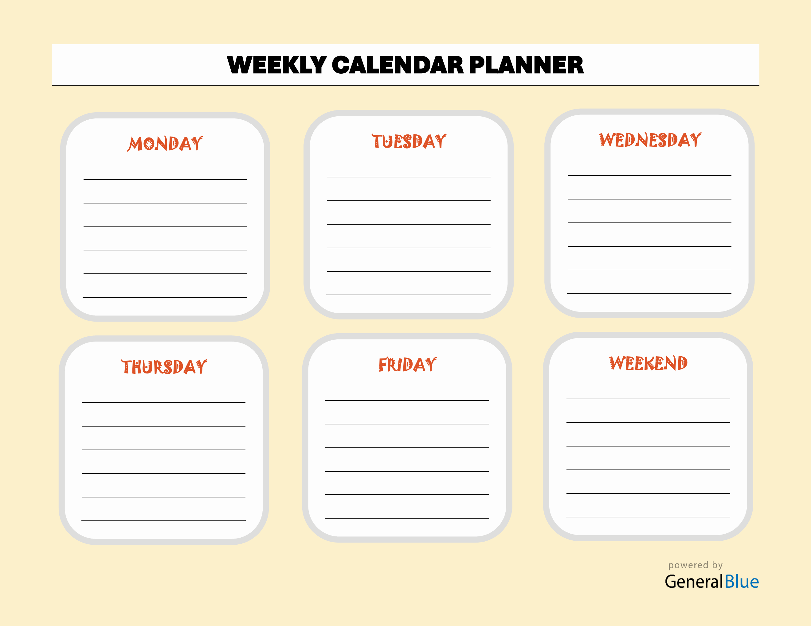 Modifiable Weekly Calendar Template in Word Format