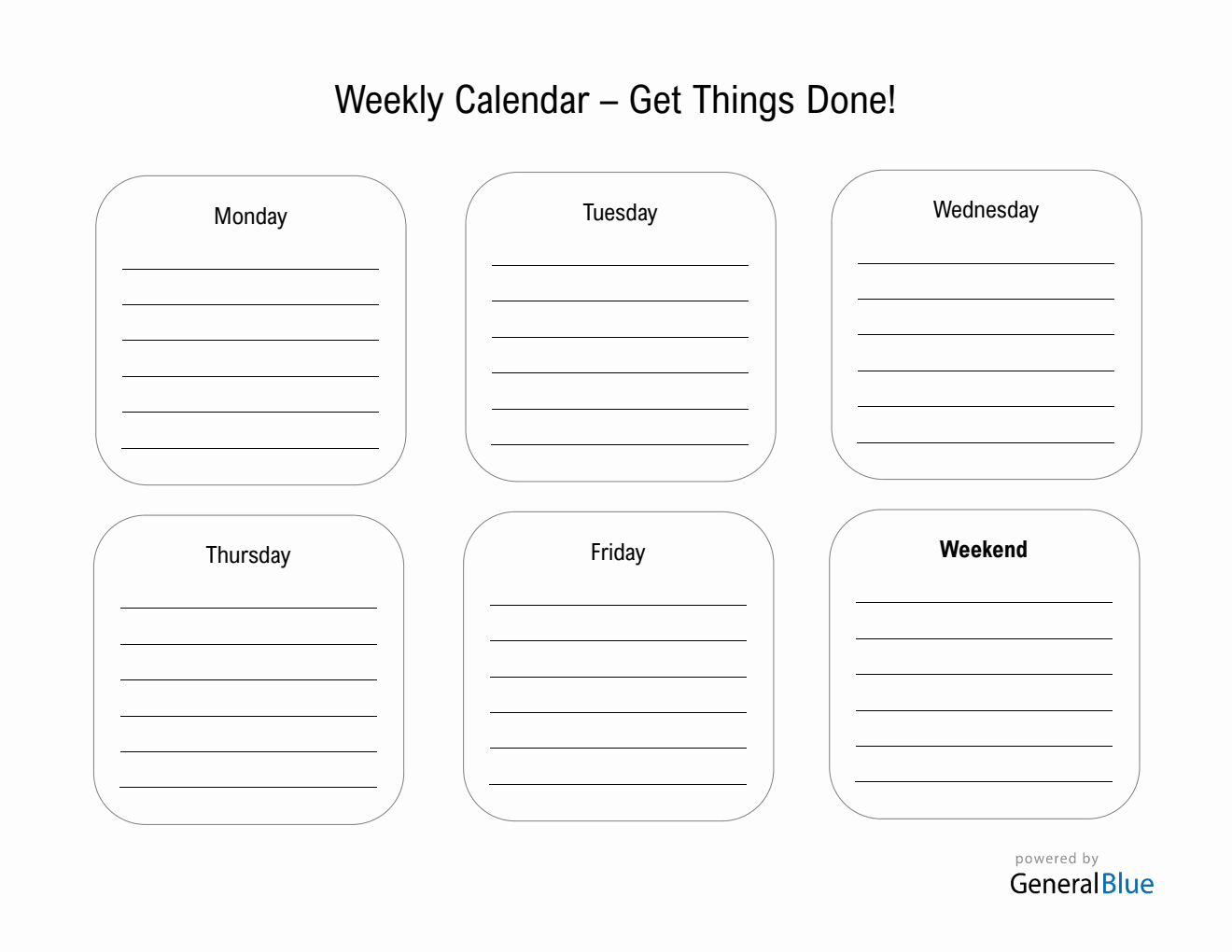 Printable Weekly Calendar Template in PDF Format