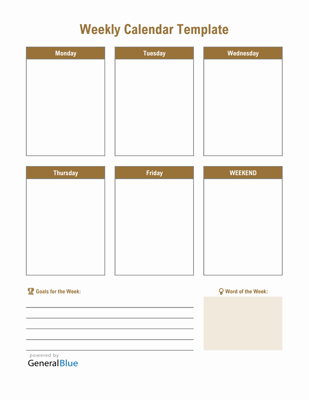Weekly Calendar Template in Excel Spreadsheet