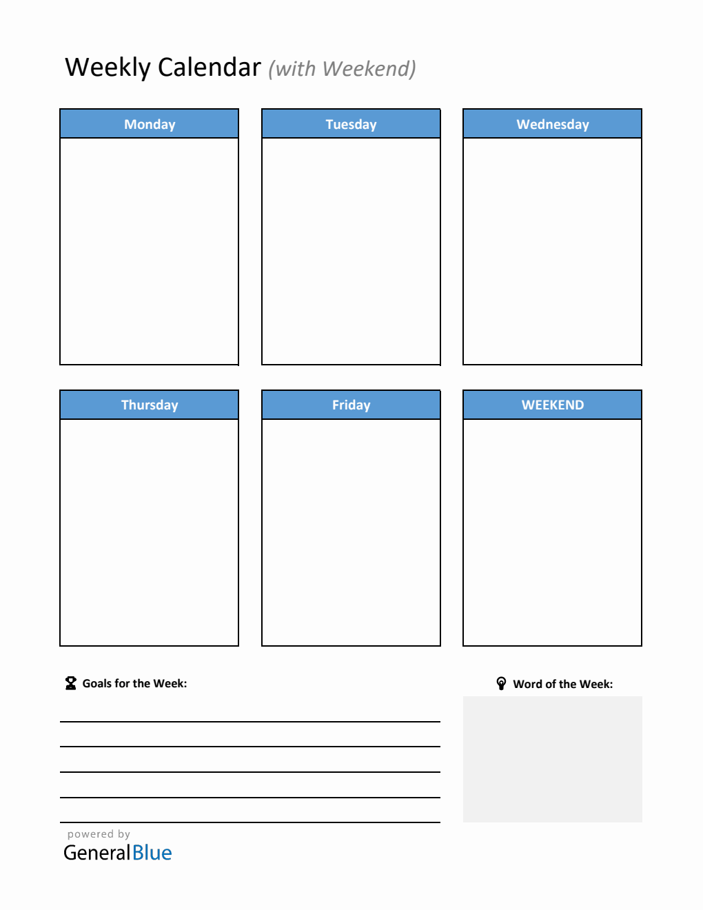 Downloadable Weekly Calendar Template in PDF Format