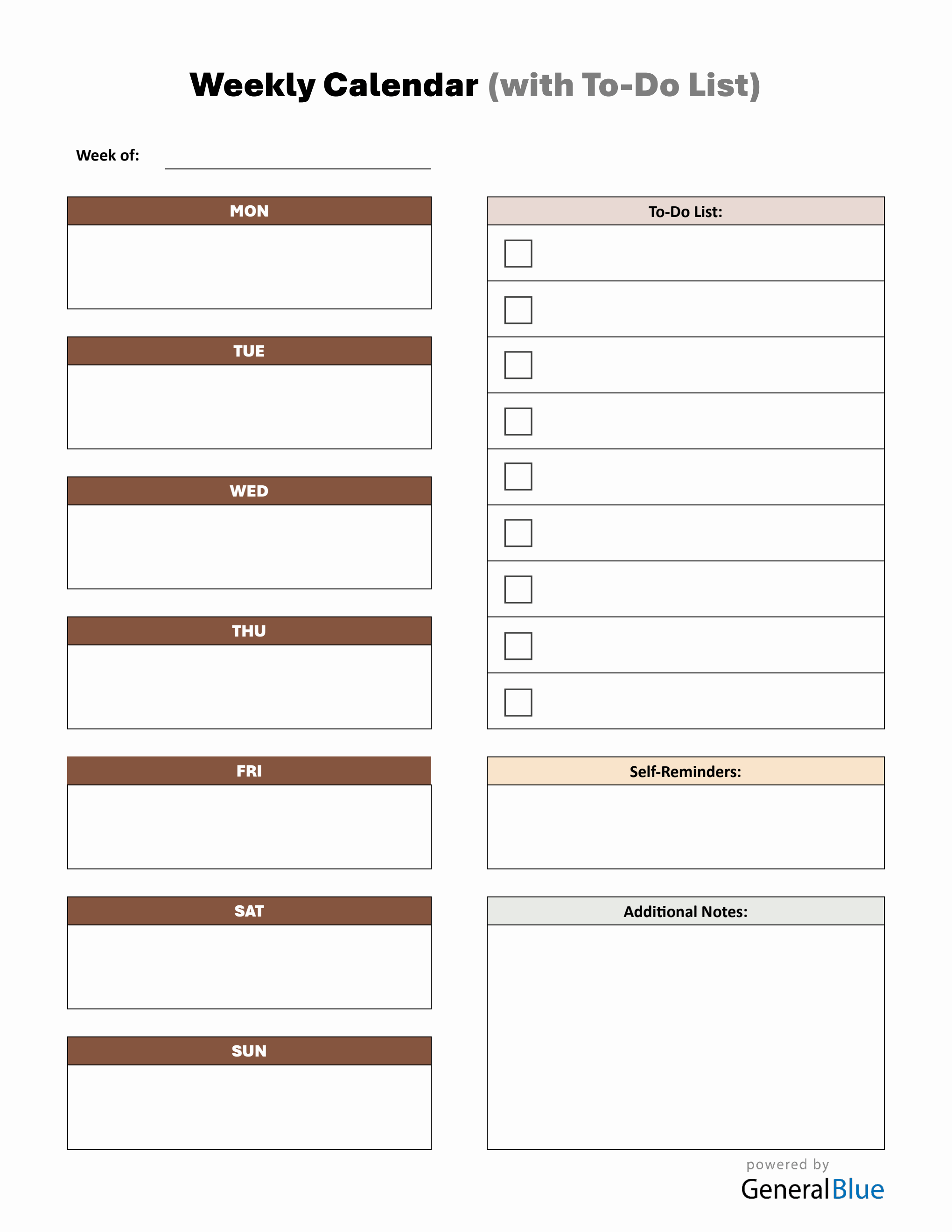 Weekly Calendar with Task List Customizable in PDF