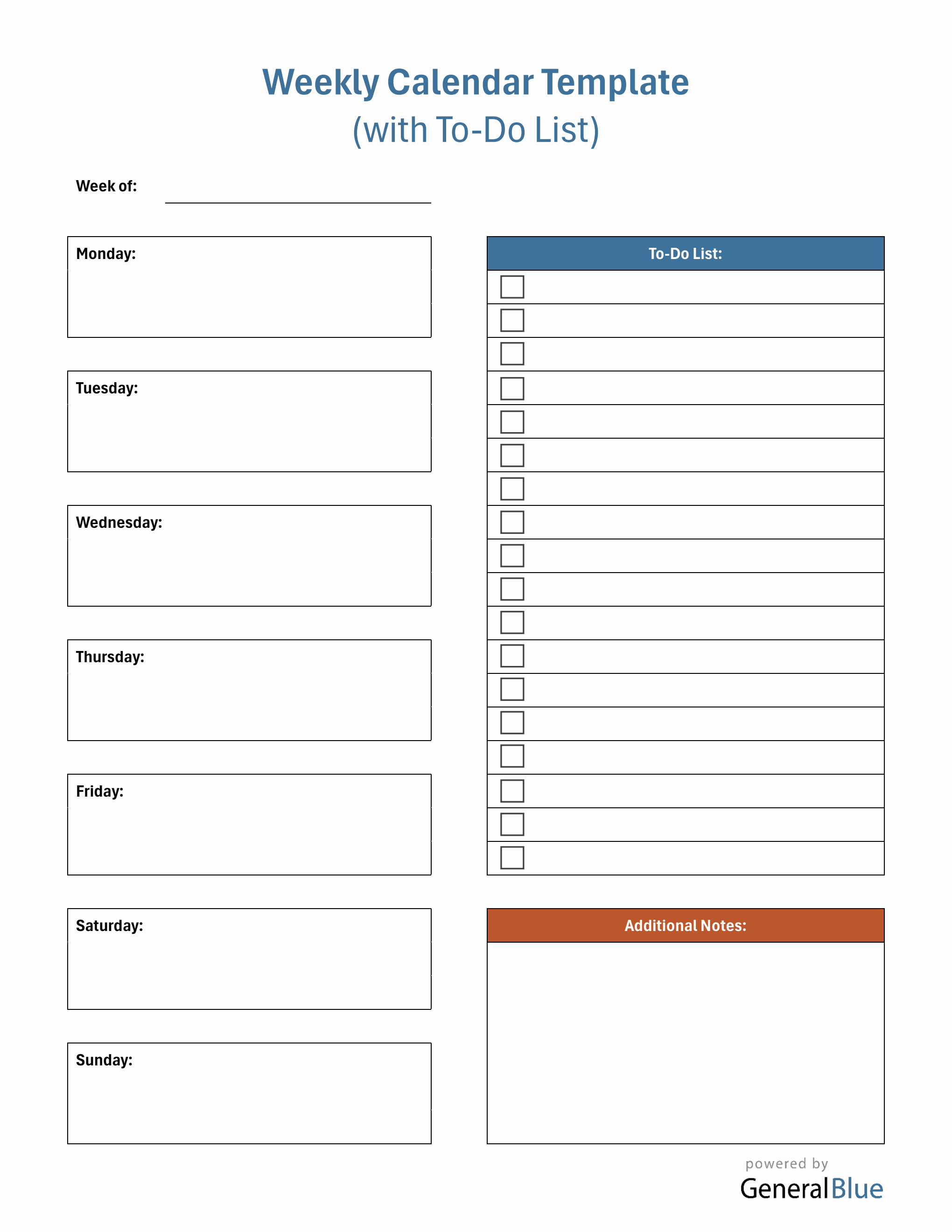 Weekly Task Calendar.pdf Weekly Calendar with Task List Modifiable in PDF