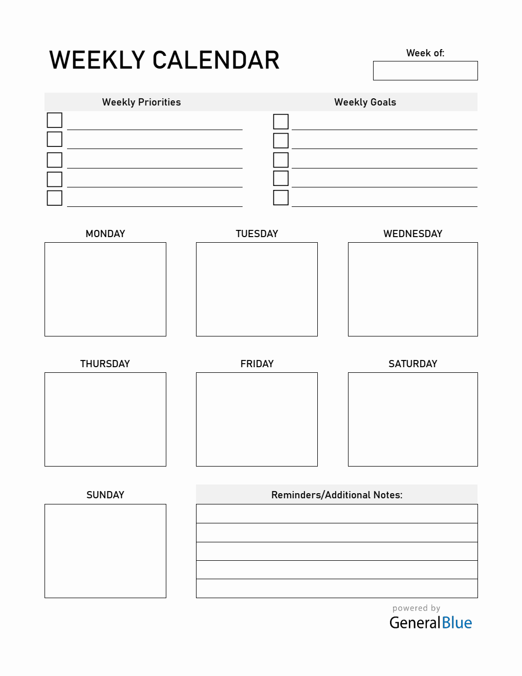 Weekly Calendar Templates