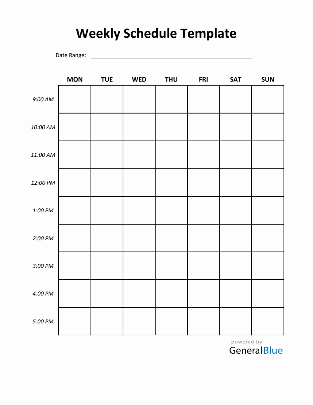 Printable Weekly Hourly Planner Template (9AM – 5PM Schedule) | Free Excel Download