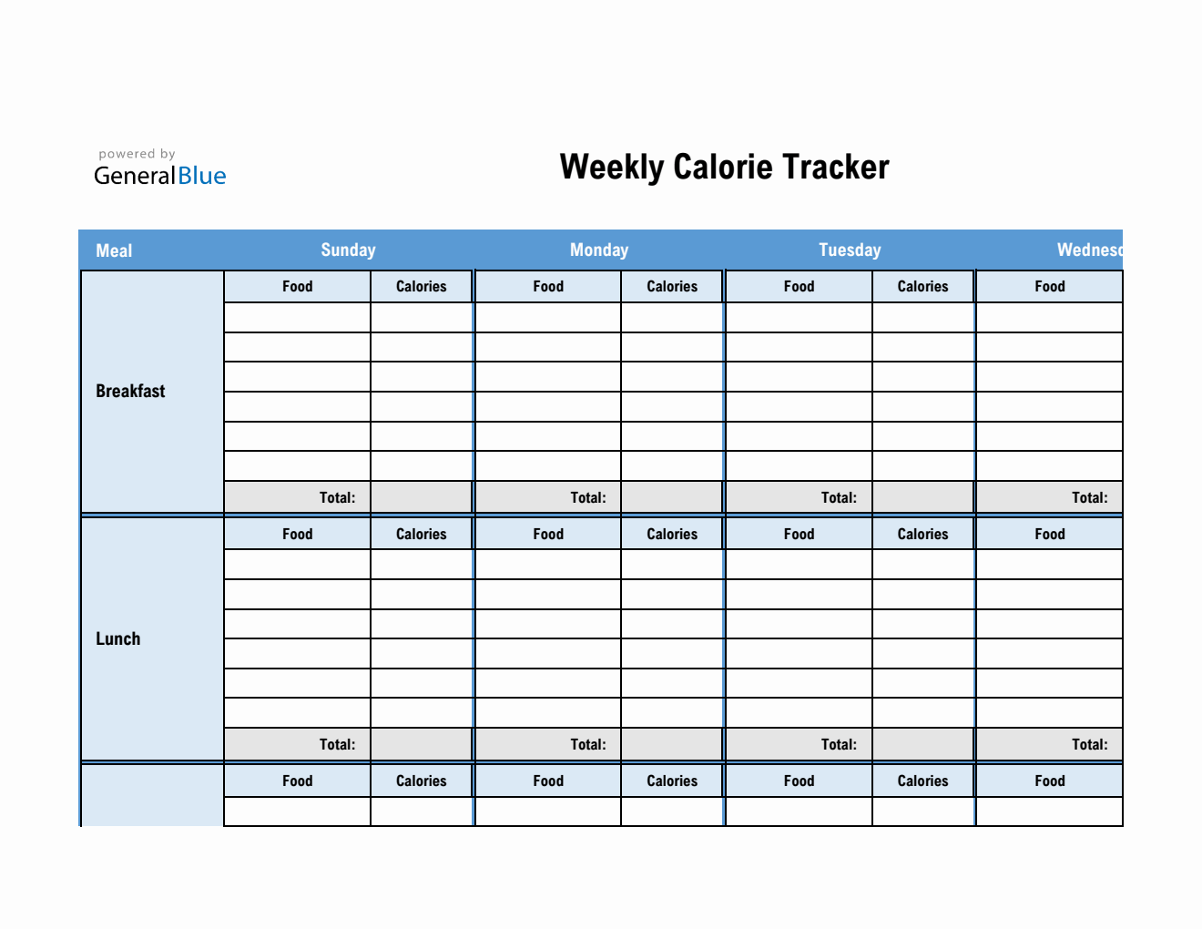 Weekly Calorie Tracker in Excel (Basic)