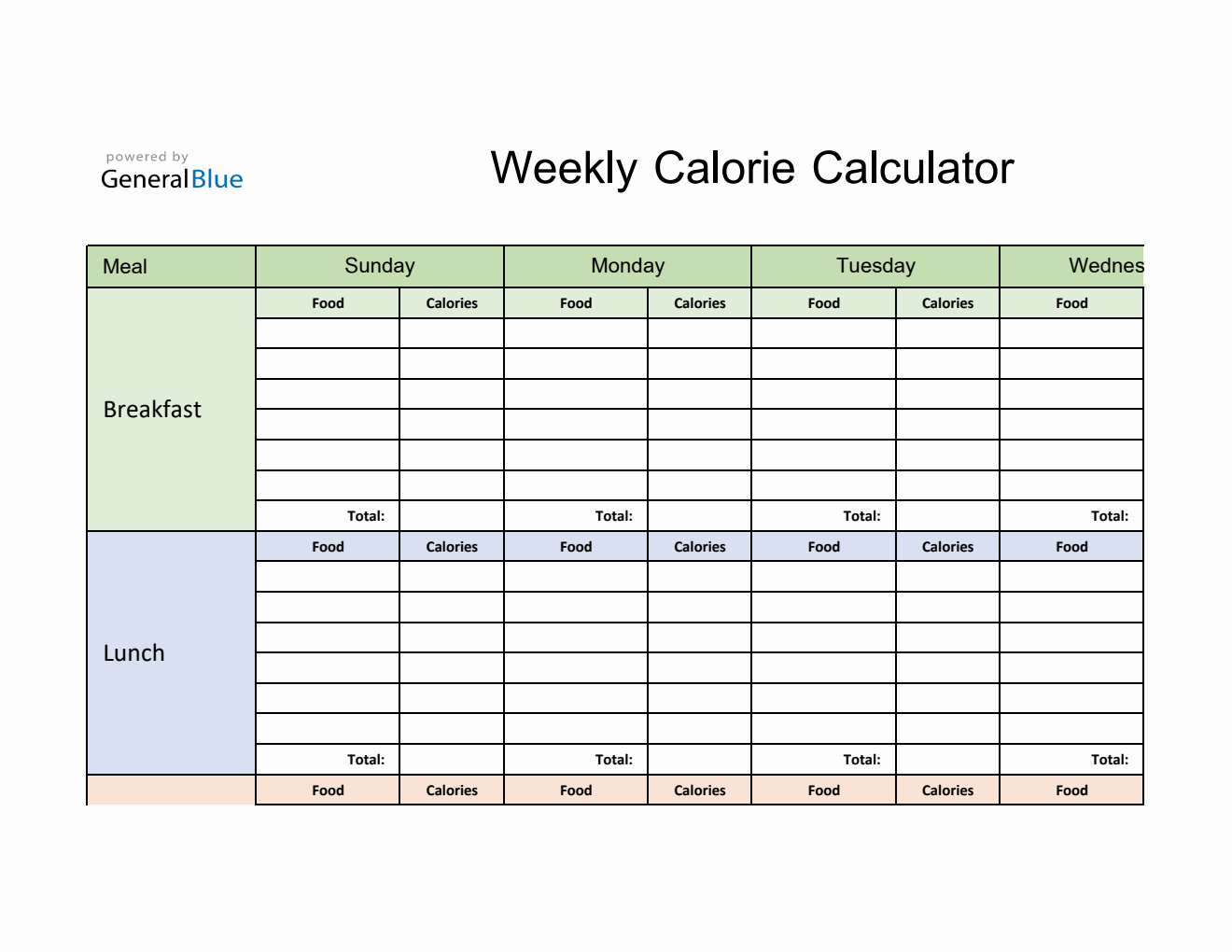 Weekly Calorie Tracker in Excel (Simple)